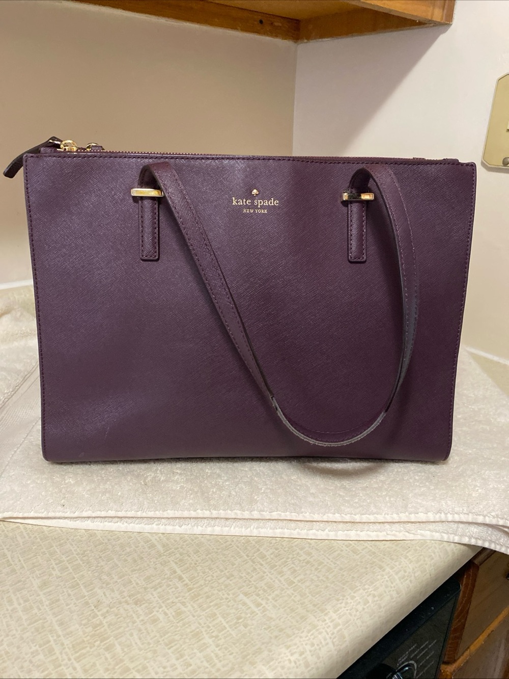 kate spade Plum Saffiano Leather Tote with Gold Hardware